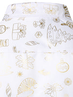 Men's Christmas Print Regular Fit White Button Down Long Sleeve Dress Shirt