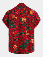 Men's Vintage Floral Print Hawaiian Cotton Short Sleeve Shirt