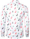 Men's Christmas Tree Elk Print Breathable White Long Sleeve Shirt