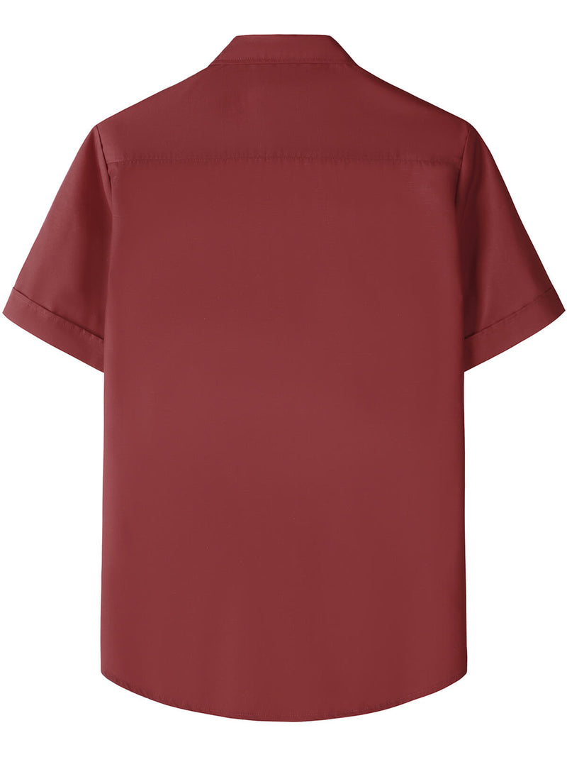 Men's 50s Rockabilly Style Retro Bowling Burgundy Button Up Short Sleeve Shirt