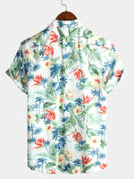 Men's Tropical Floral White Pocket Holiday Cotton Shirt