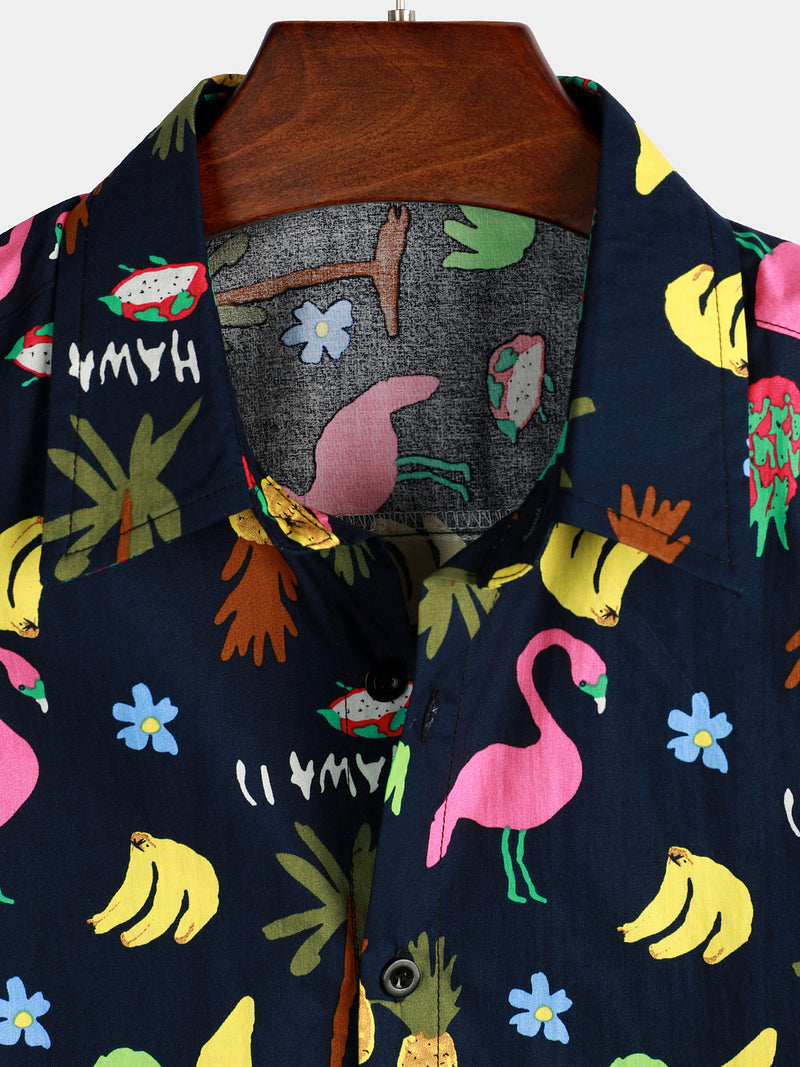 Men's Floral Cotton Tropical Flamingo Hawaiian Shirt
