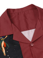 Men's 50s Rockabilly Style Retro Bowling Burgundy Button Up Short Sleeve Shirt