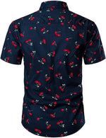 Men's Cherry Fruit Print Floral Cotton Hawaiian Cute Shirt and Shorts Set