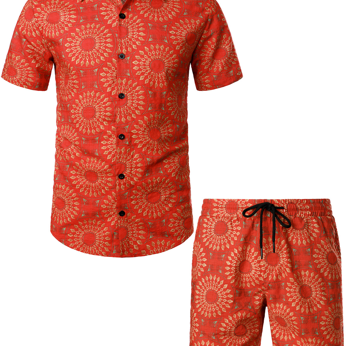 Men's Retro Casual Boho 70s Vintage Matching Shirt and Shorts Set