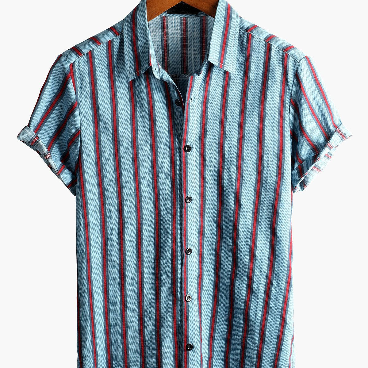 Men's Casual Short Sleeve Blue Striped Shirt