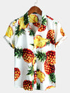 Men's Tropical Pineapple Holiday White Cotton Pocket Shirt
