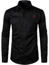Men's Black Outdoor Casual Lapel Cotton Long Sleeve Shirt