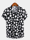 Men's Floral Daisy Print Tropical Hawaii Cotton Black Shirt