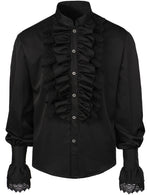Men's Ruffle Steampunk Victorian Black Long Sleeve Shirt