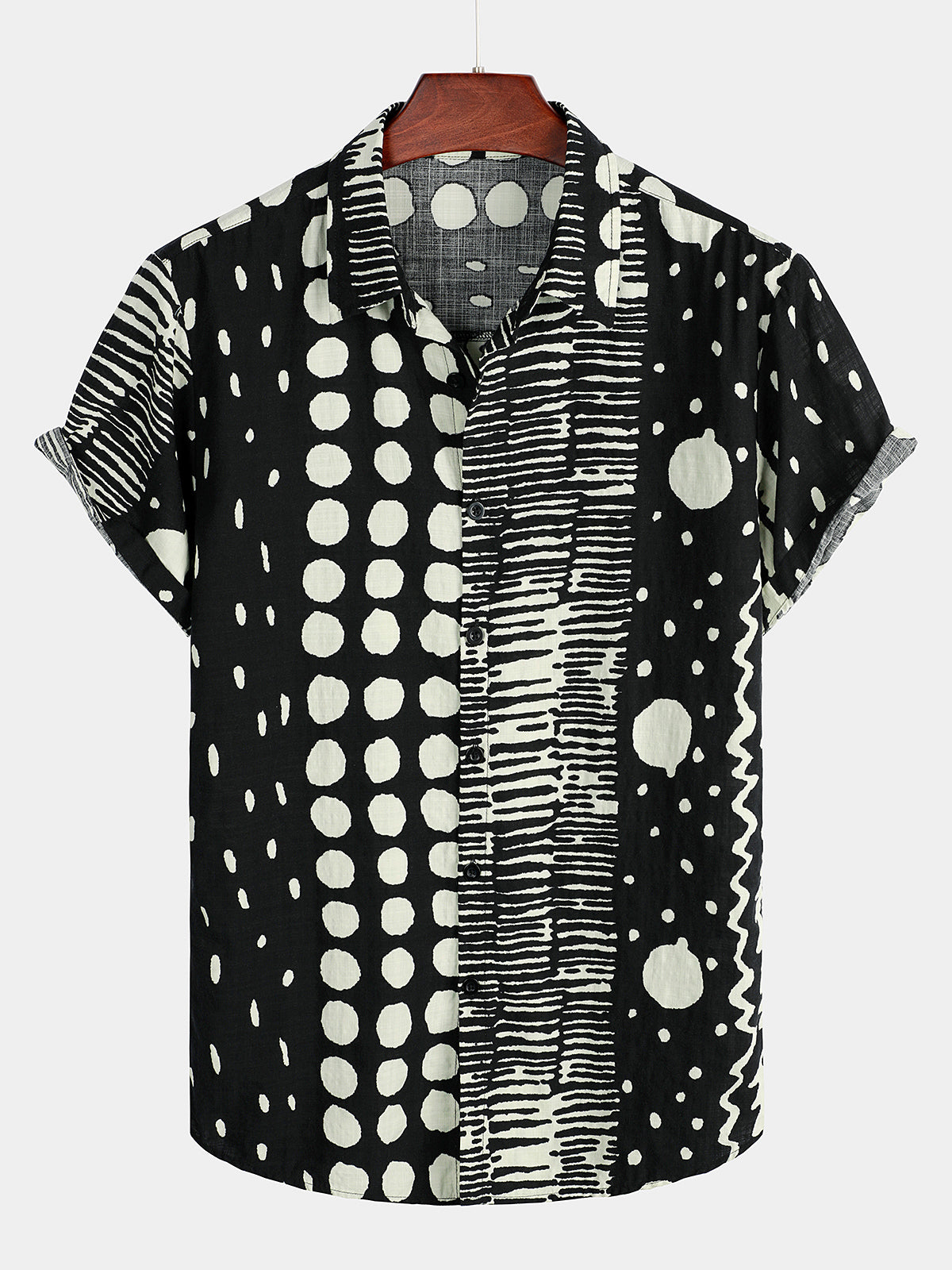 Men's Short Sleeve Polka Dots Cotton Shirt