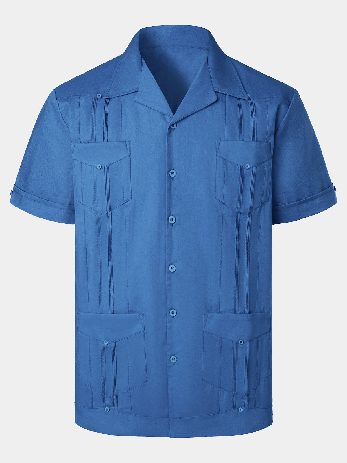 Men’s Pocket Linen Cuban Guayabera Summer Camp Button Up Short Sleeve Casual Shirt