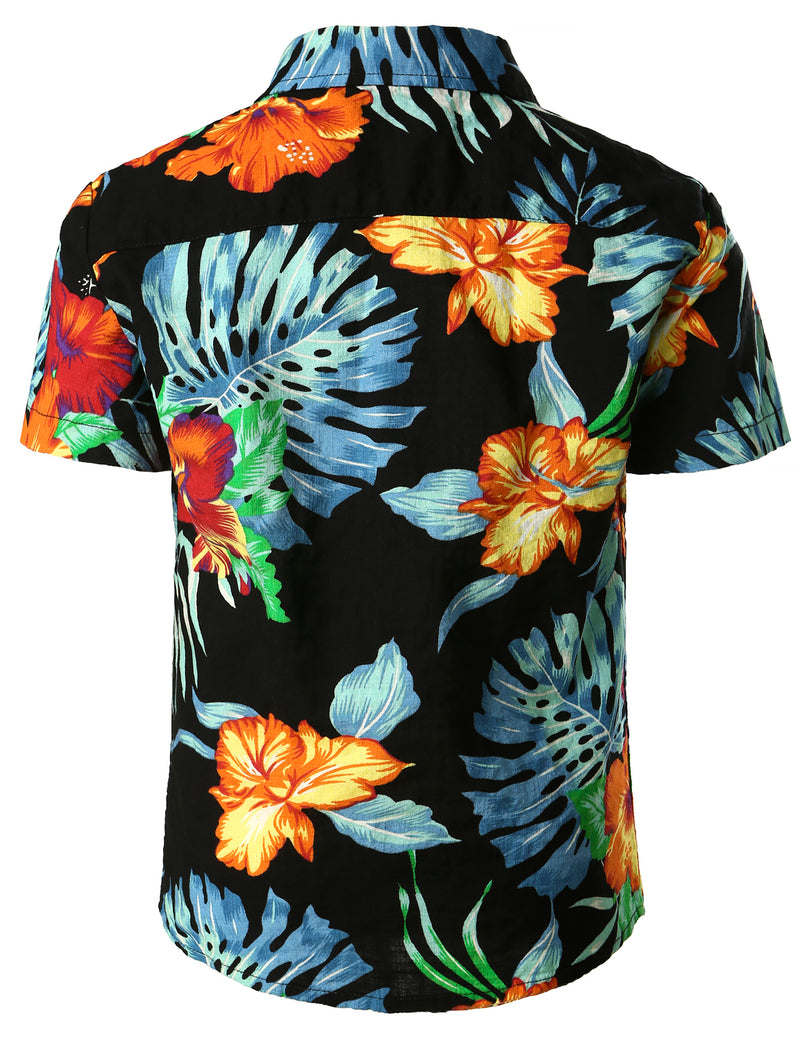 Boy's Tropical Aloha Summer Floral Vacation Hawaiian Short Sleeve Shirt