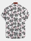 Men's Floral Cotton Casual White Short Sleeve Shirt