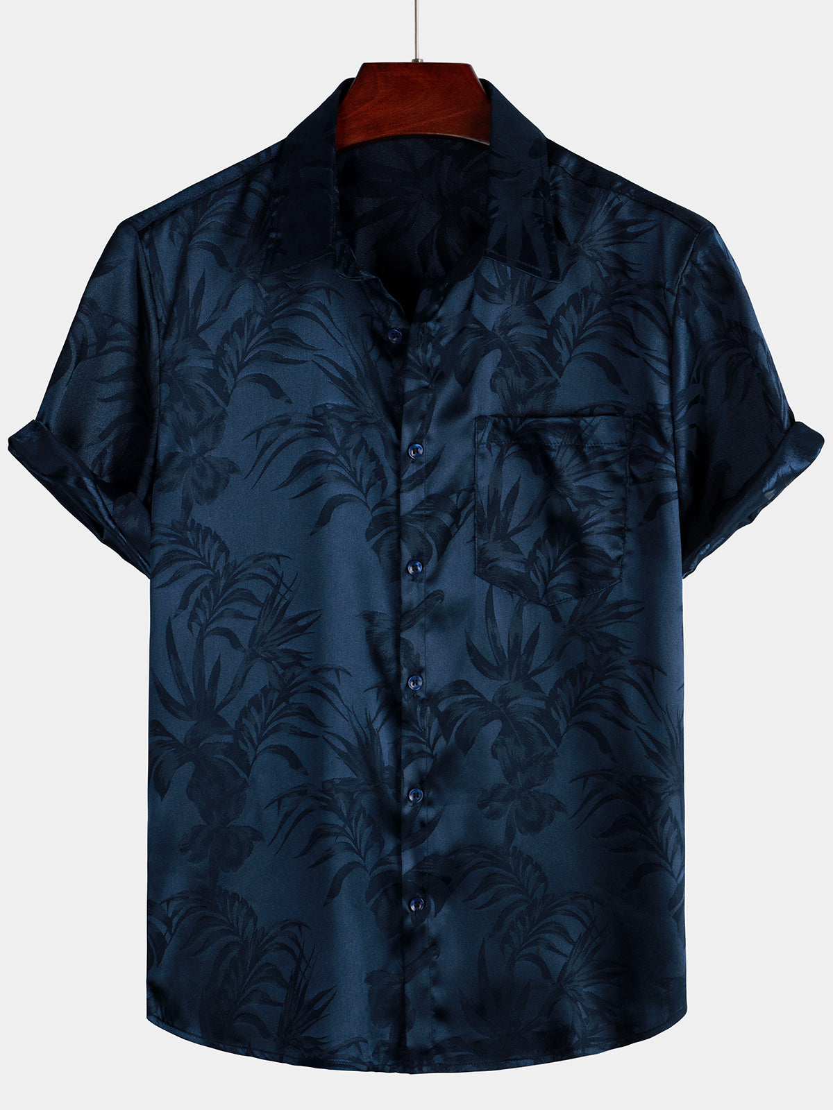 Men's Jacquard Flowers Button Up Pocket Floral Summer Cool Short Sleeve Tops Beach Vacation Shirt