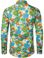 Men's Green Floral Print Cotton Long Sleeve Shirt