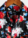 Men's Rose Pocket Black Floral Holiday Cotton Shirt