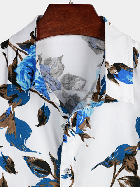 Men's Casual Holiday Cotton Floral Print Short Sleeve Shirt – Atlanl