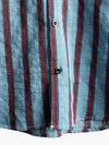 Men's Casual Short Sleeve Blue Striped Shirt