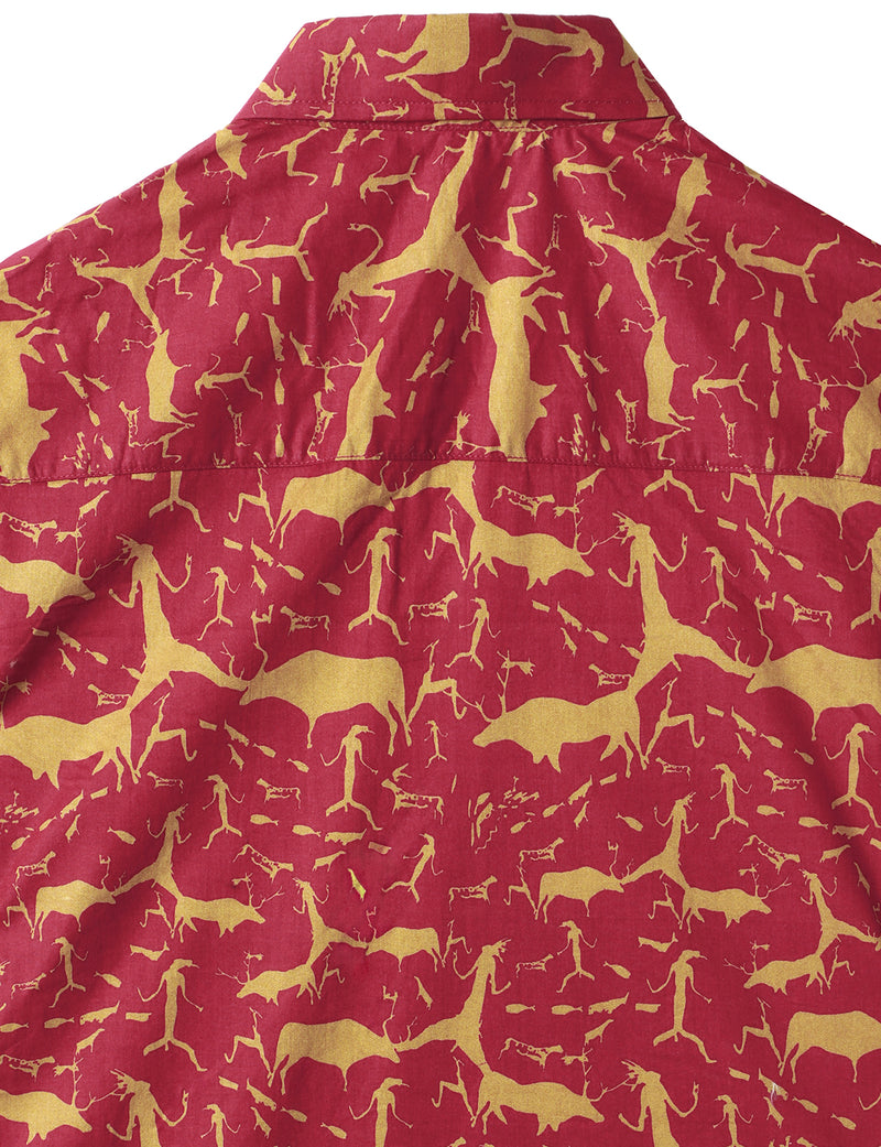 Men's Cotton Vintage Animal Print Red Retro Tribal Button Up Short Sleeve Shirt
