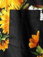 Men's Black Vintage Sunflower Pocket Short Sleeve Shirt