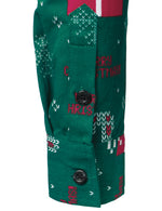 Men's Christmas Santa Snowflake Party Button Green Long Sleeve Shirt