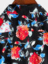 Men's Rose Pocket Black Floral Holiday Cotton Shirt
