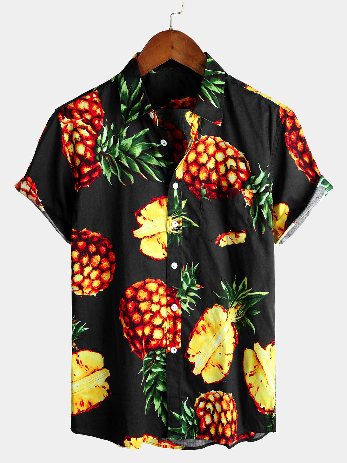 Men's Tropical Pineapple Holiday Cotton Pocket Shirt