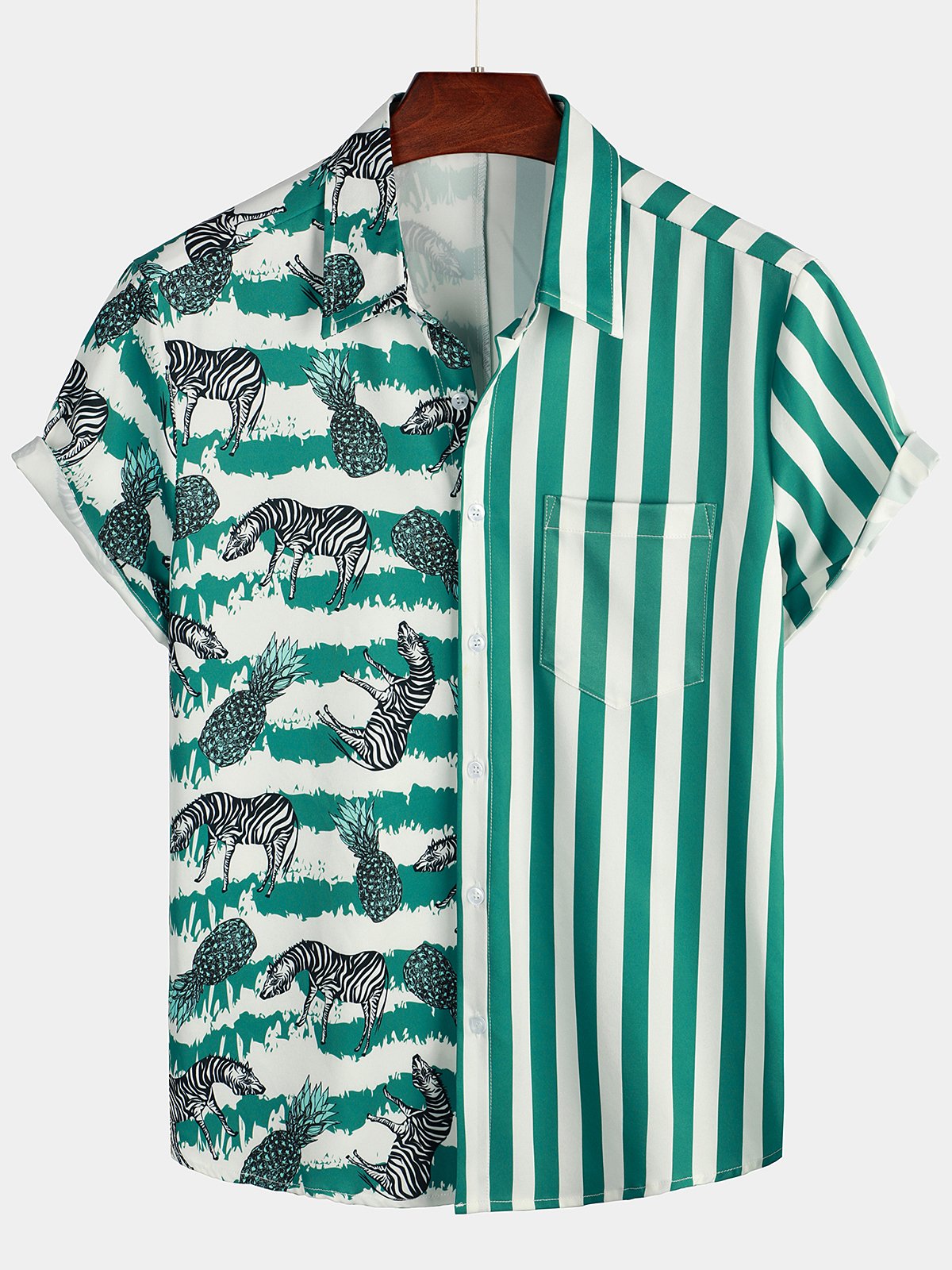 Men's Tiger & Striped Patchwork Holiday Pocket Shirt