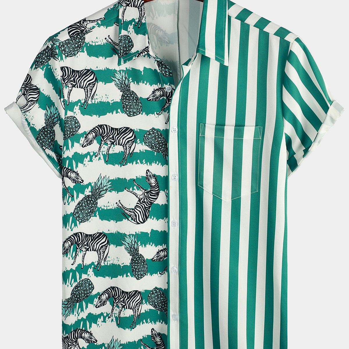 Men's Tiger & Striped Patchwork Holiday Pocket Shirt