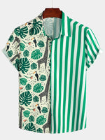 Men's Short Sleeve Stripe Animal Patchwork Hawaiian Shirt