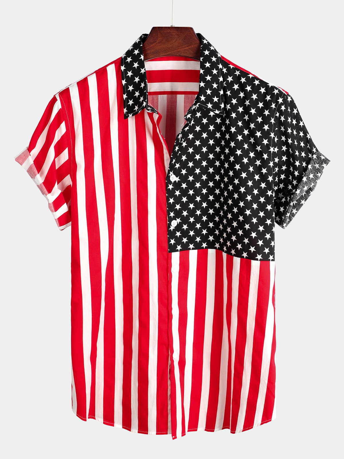 Men's Cotton American Flag Patriotic Hawaiian Short Sleeve Shirt