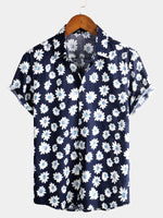 Men's Floral Daisy Print Tropical Hawaii Cotton Shirt