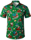 Men's Green Ugly Christmas Santa Print Claus Short Sleeve Shirt