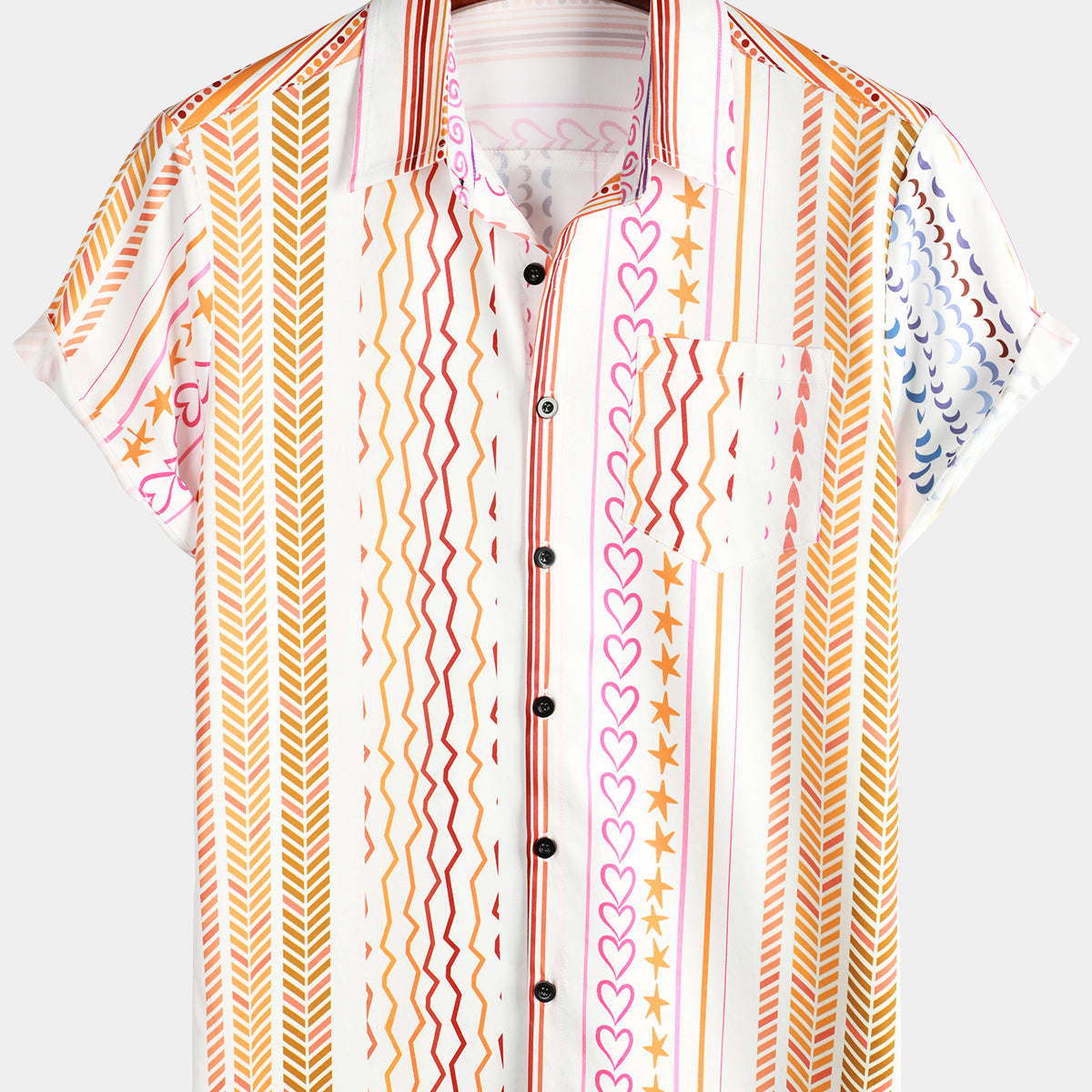 Men's Casual Striped Print Retro Pocket Button Up Summer Short Sleeve Shirt