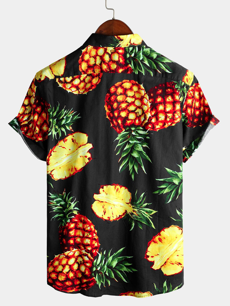 Men's Tropical Pineapple Holiday Cotton Pocket Shirt