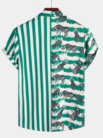 Men's Short Sleeve Animal Striped Patchwork Pocket Casual Shirt