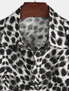 Men's Snow Leopard Animal Print Button Up Cotton Breathable Summer Short Sleeve Cool Black Cheetah Shirt