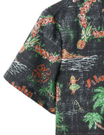 Men's Vintage Aloha Print Summer Short Sleeve Pocket Black Hawaiian Shirt