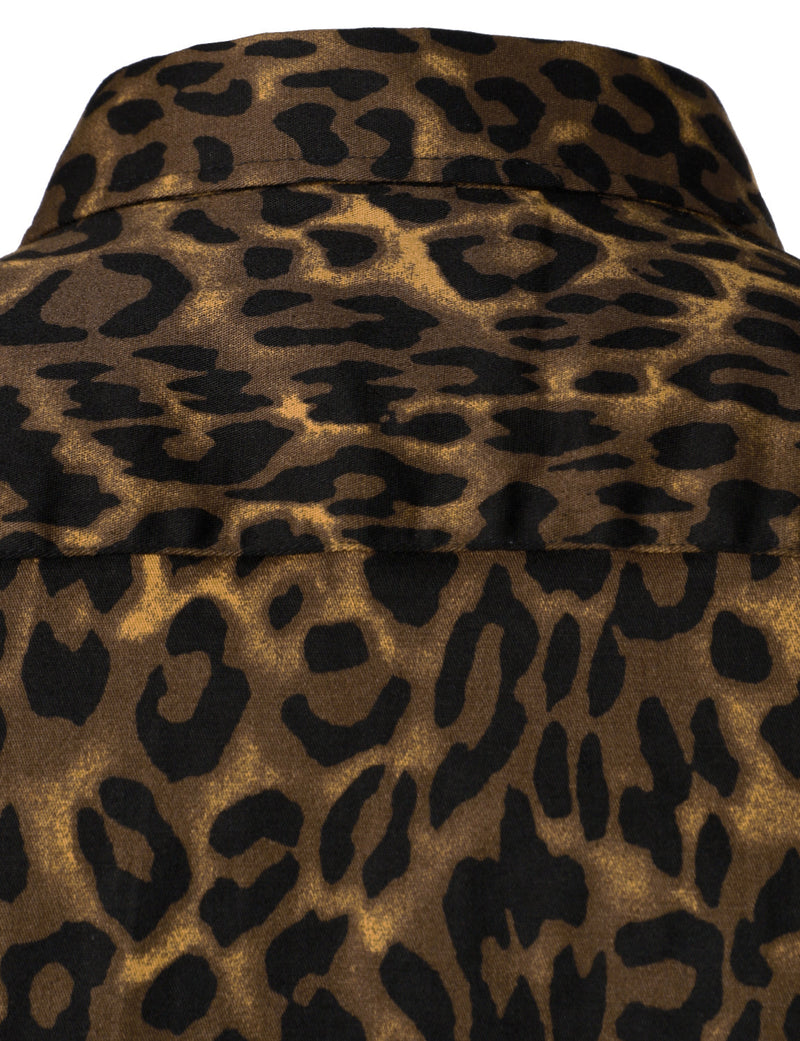 Men's Brown Leopard Print Animal Casual Rock Cotton Daily Tops Button Up Long Sleeve Shirt