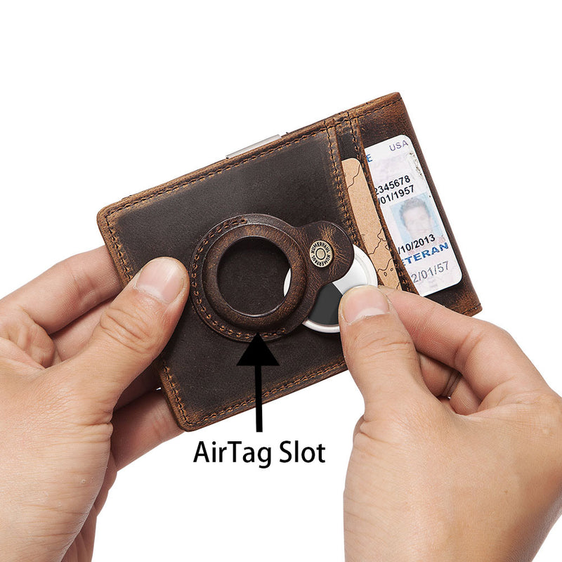 Men's AirTag Genuine Leather RFID Card Holder Wallet