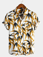 Men's Leaf Print Pocket Holiday Cotton Shirt