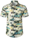 Men's Palm Tree Beige Island Summer Casual Hawaiian Matching Shirt and Shorts Set