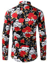 Men's Floral Print Long Sleeve Skull Cotton Casual Button Down Shirt