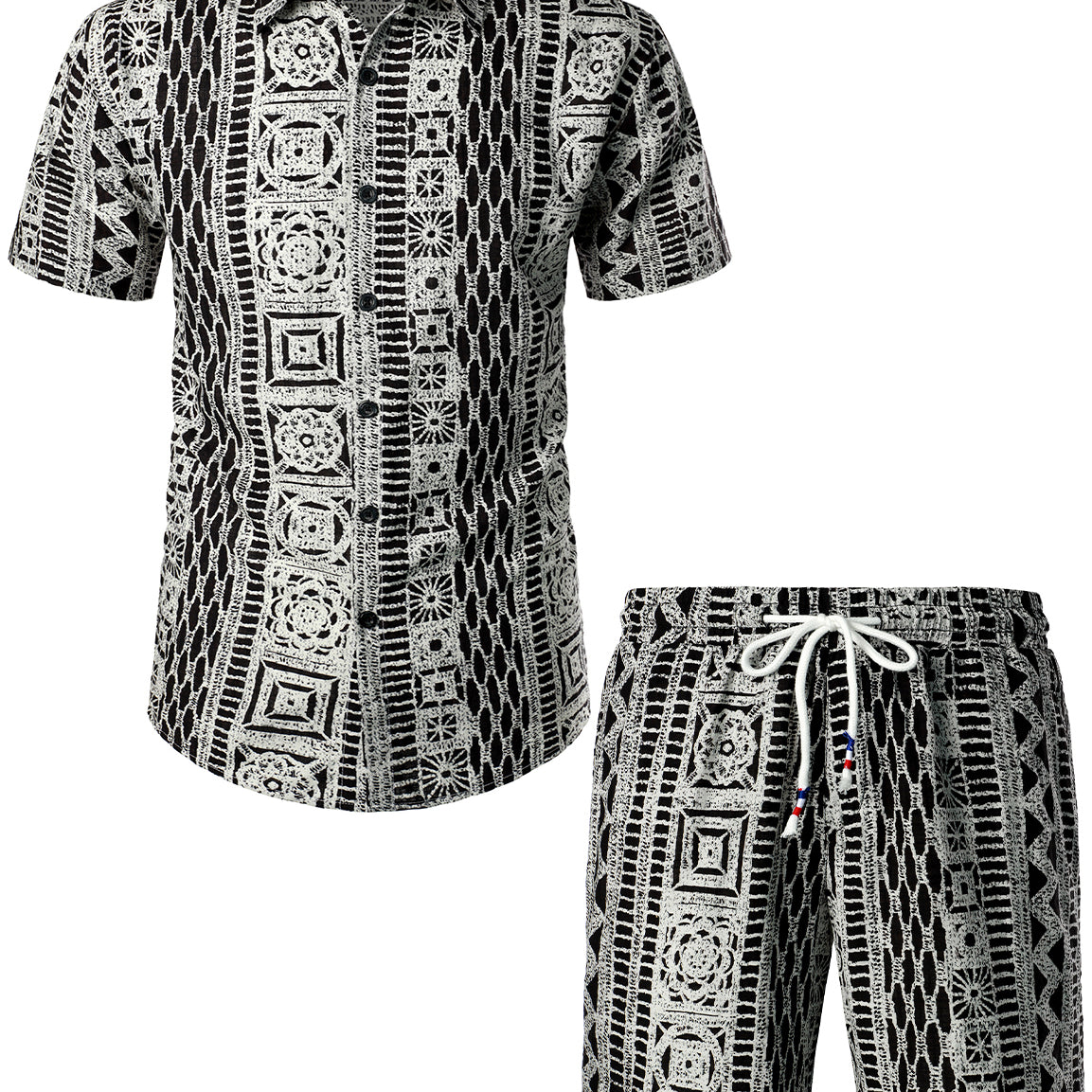 Men's Casual Vintage Boho Shirt and Shorts Set