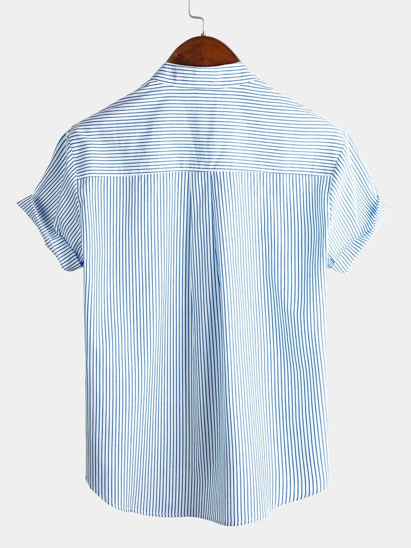 Bundle Of 2 | Men's Blue Cotton Button Up Short Sleeve Shirt