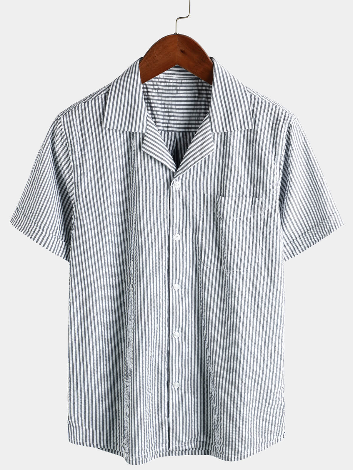 Men's Breathable Striped Cotton Button Up Summer Cuban Collar Camp Sho –  Atlanl