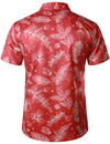 Men's Red Tropical Leaves Vacation Hawaiian Short Sleeve Shirt