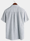 Men's Breathable Striped Cotton Button Up Summer Cuban Collar Camp Short Sleeve Beach Shirt
