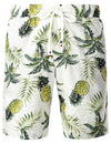 Men's Pineapple Tropical Fruit Casual Button Up White Outfit Hawaiian Matching Shirt and Shorts Set